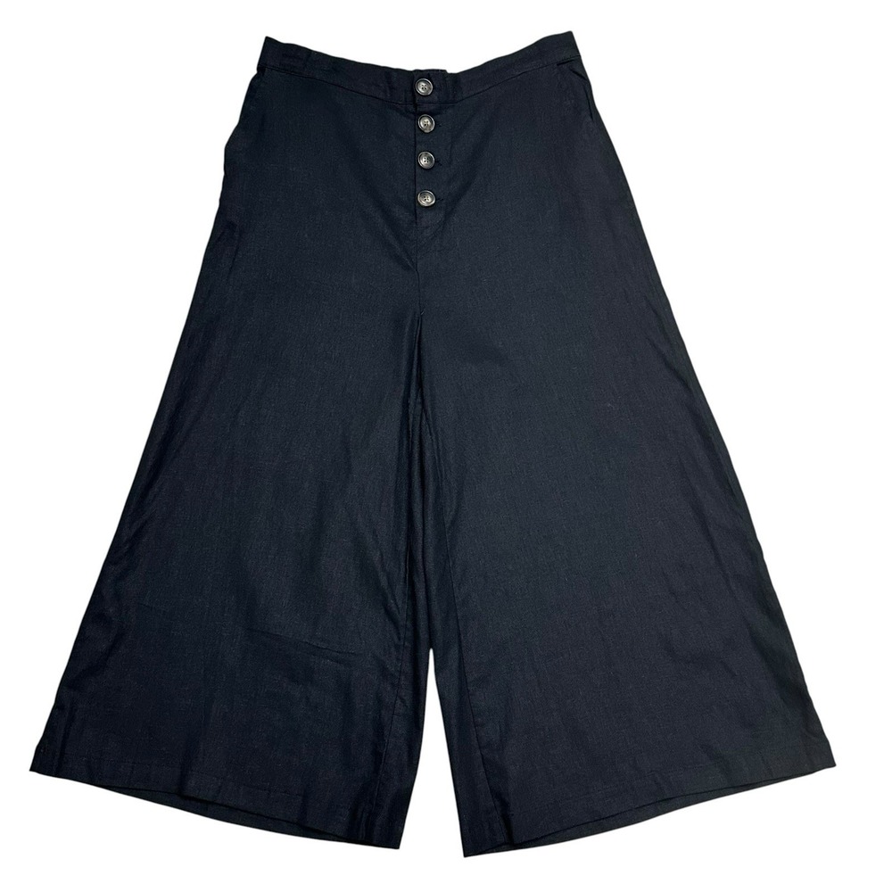 Who What Wear Linen Blend Wide Legged Cropped Pants Size 14 High Waist Black